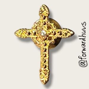 Bundle Sale 3 for $15 | Gold Tone Cross Pin – Ornate Detailing – Gemstone Accent